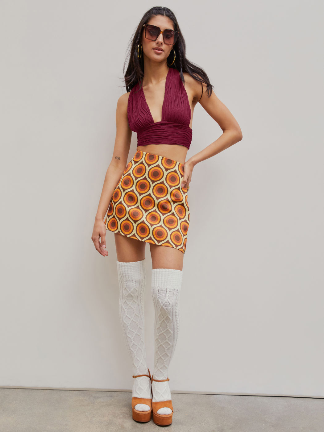 Solid Back Cross Crop Halter Top