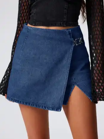Jeans-Mittellänger Split-Mini-Skort