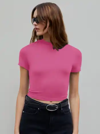 Einfarbiges Kurzarm Crop-T-Shirt