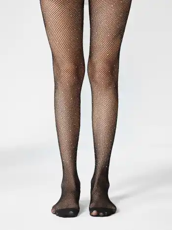 Rhinestone Decor Fishnet Tights