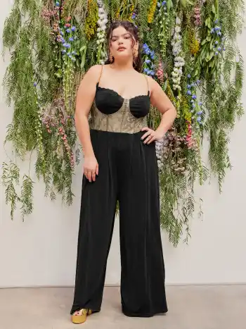 Solid Lace Corset Chain Cross Wide Leg Jumpsuit Kurve & Plus
