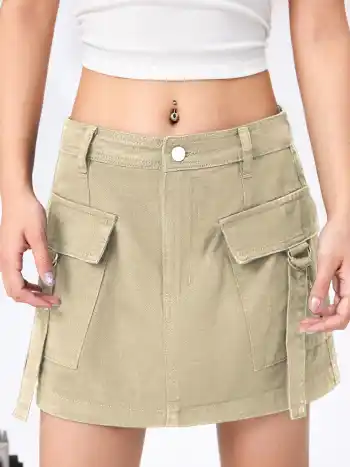 Solid Cargo Mini Skirt