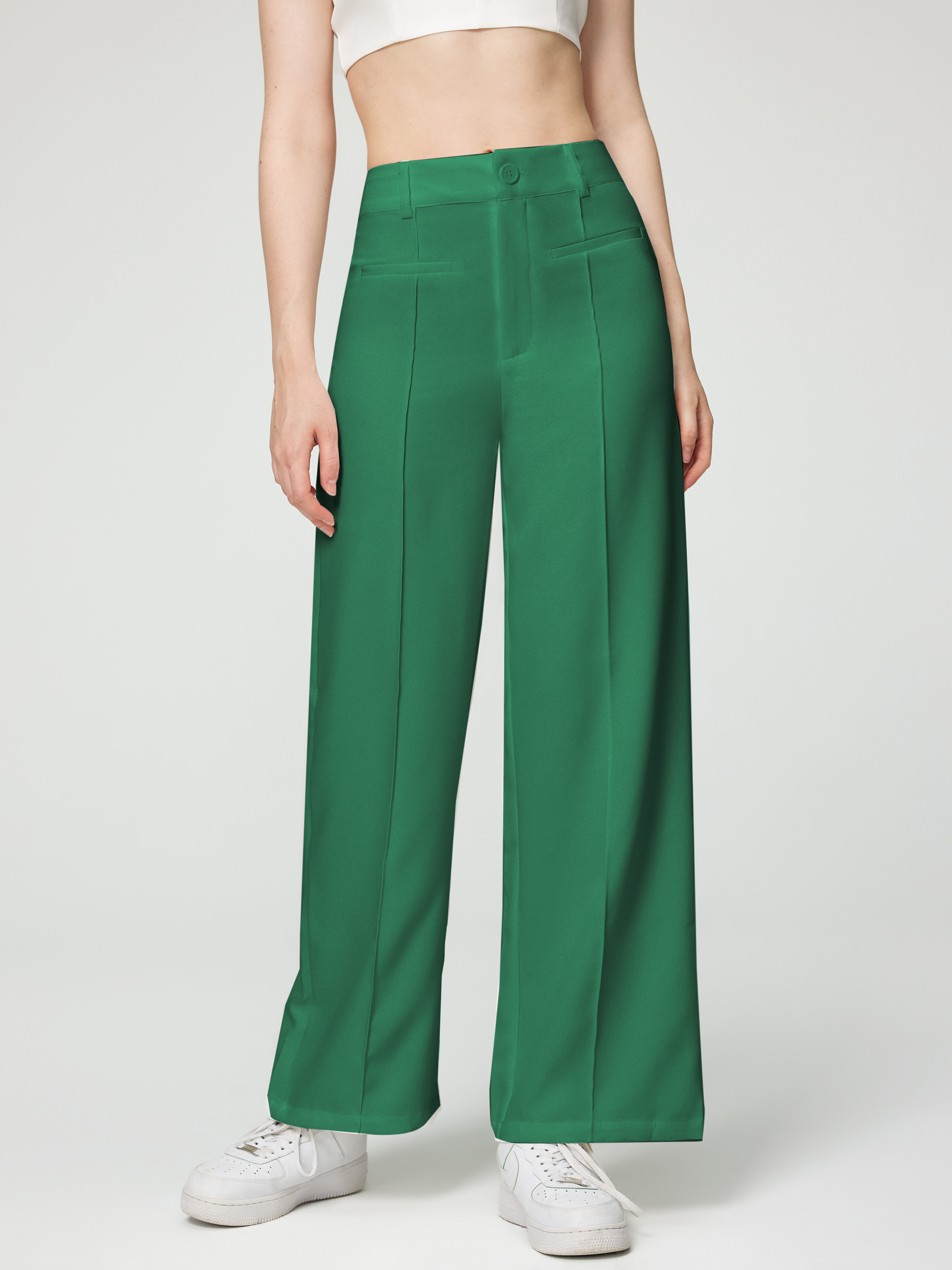 Woven Mid Rise Straight Leg Trousers