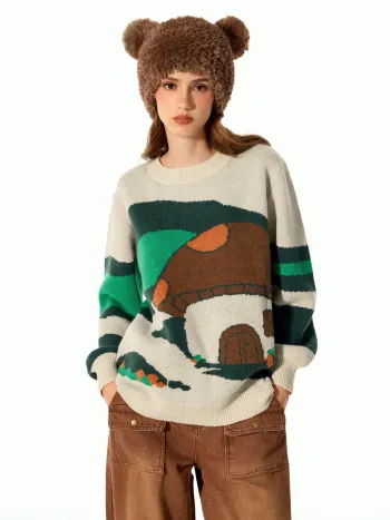 Mushroom Long Sleeve Knitted Sweater