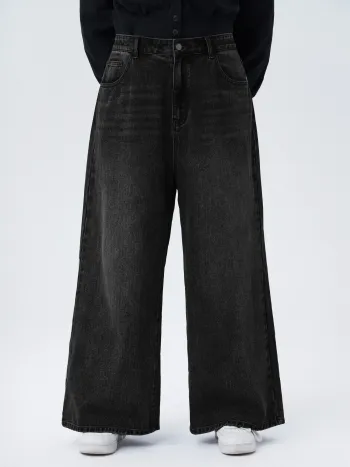 Denim Solid Pocket Baggy Jeans Curve & Plus