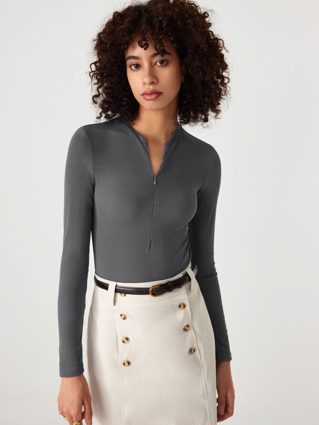 Jersey V-neck Zipper Bodysuit