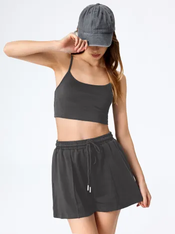 U-Halsausschnitt Crop Cami Oberteil & elastisches Weitbein Shorts Set