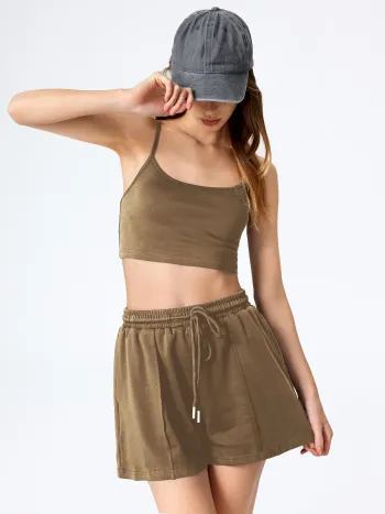 U-Halsausschnitt Crop Cami Oberteil & elastisches Weitbein Shorts Set