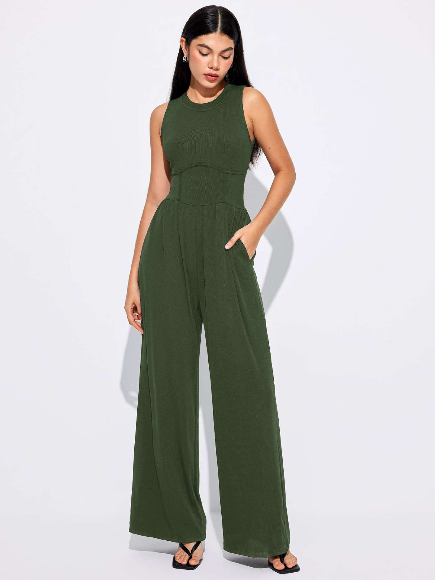 Miami Sunset Vacation Solid Sleeveless Wide Leg Jumpsuit