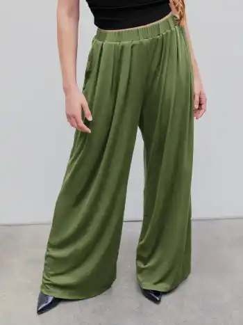 Pantaloni a gamba larga in vita elastica solida