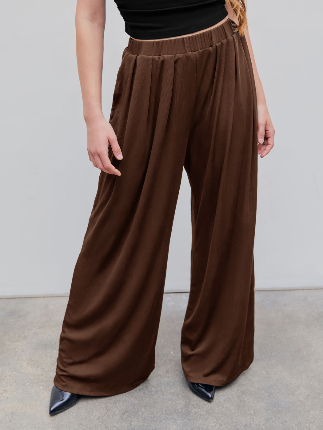 Einfarbiges elastisches Bund weite Beine Hosen