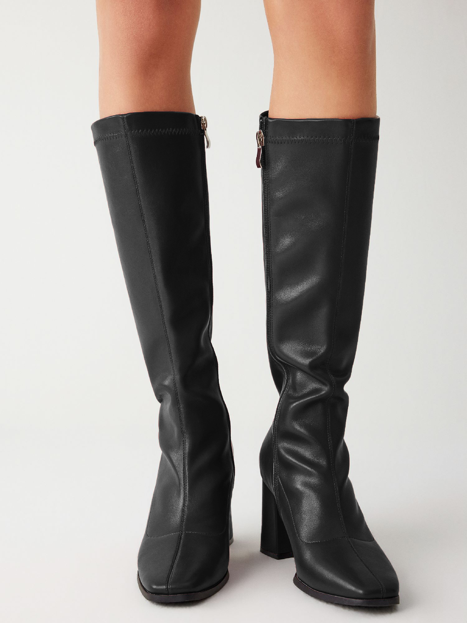 Classic Chunky Heeled Leather Knee High Boots