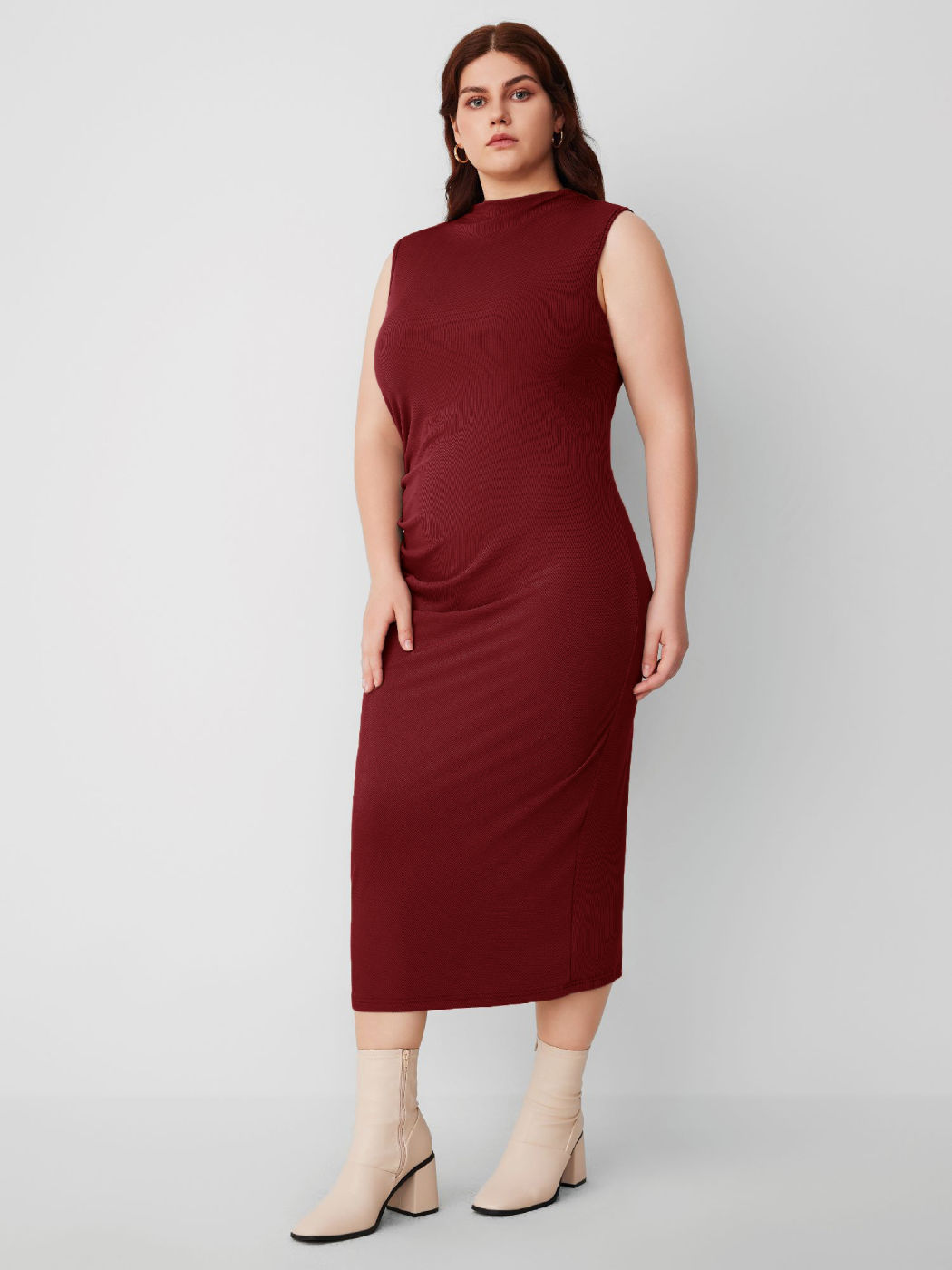 High Neck Ruched Midi Dress Curve & Plus