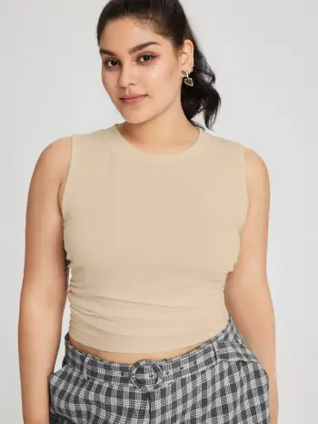 Woven High Neck Solid Zipper Ruched Jumpsuit For Daily Casual Work
