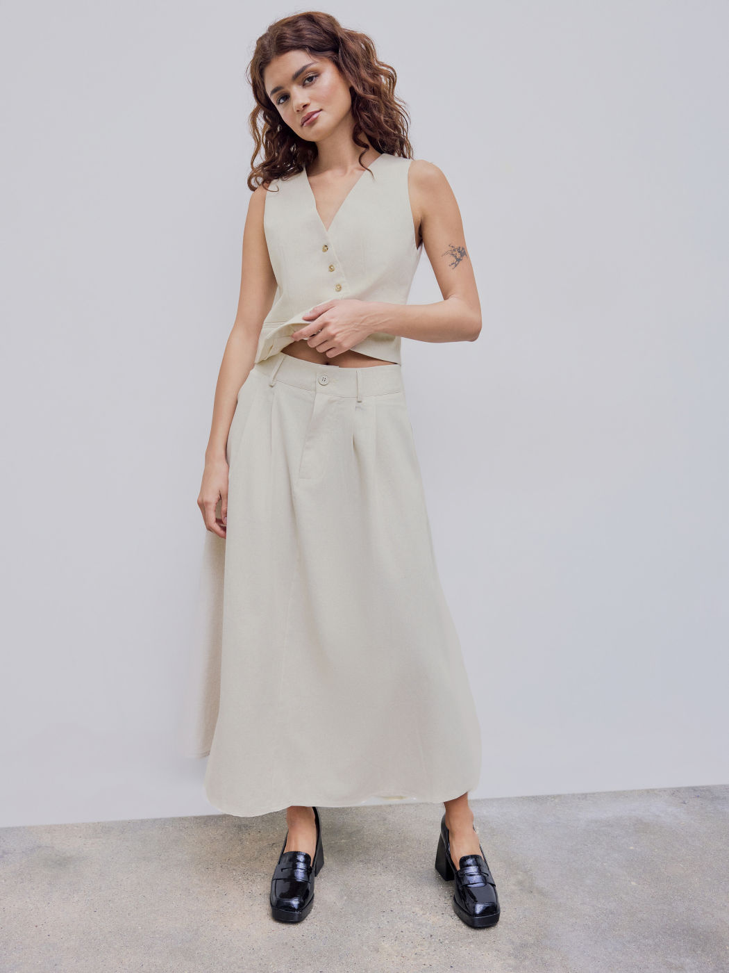 Linnen-Mischung Hochbund Solid Taschen Maxi-Rock