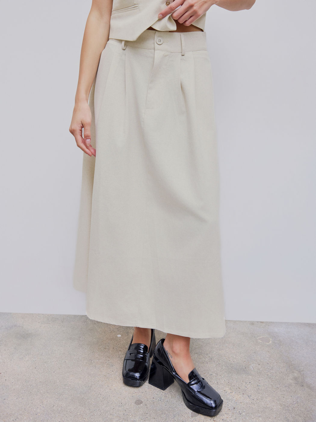 Linnen-Mischung Hochbund Solid Taschen Maxi-Rock