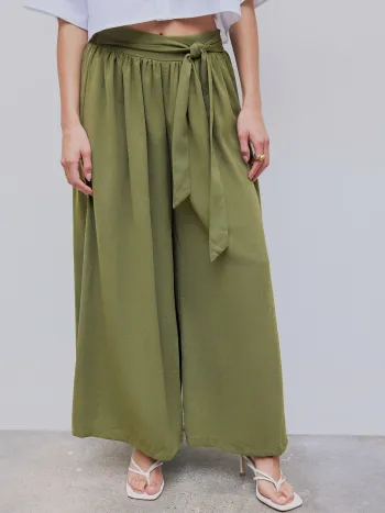 High Rise Bowknot Shirred Weite Hosen