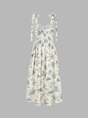 Vestito midi con scollo a V e fiocco con orlo a balze floreali