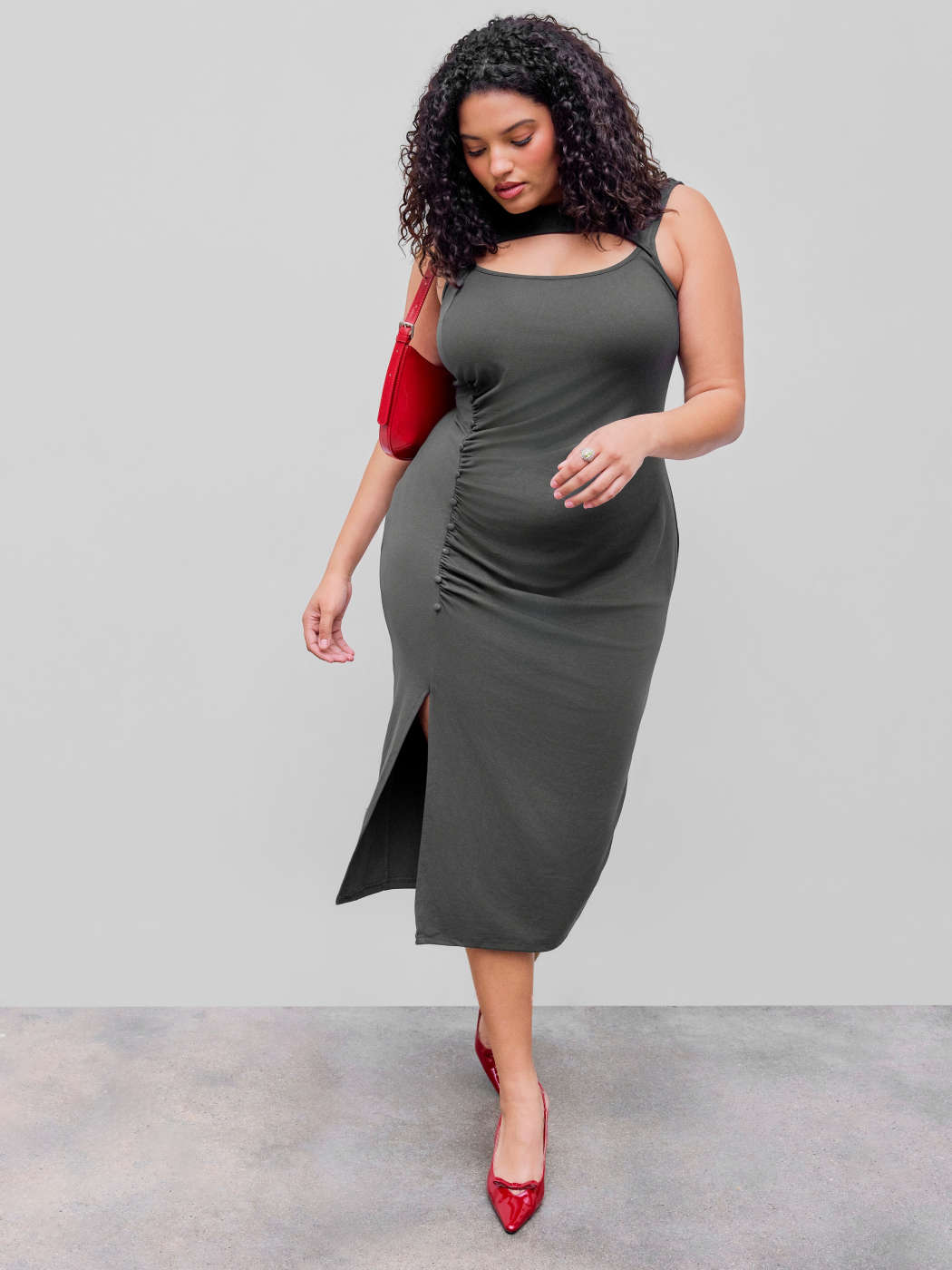 Plus Size Jersey Split Midi Dress Plus Jersey Strappy Curved Hem