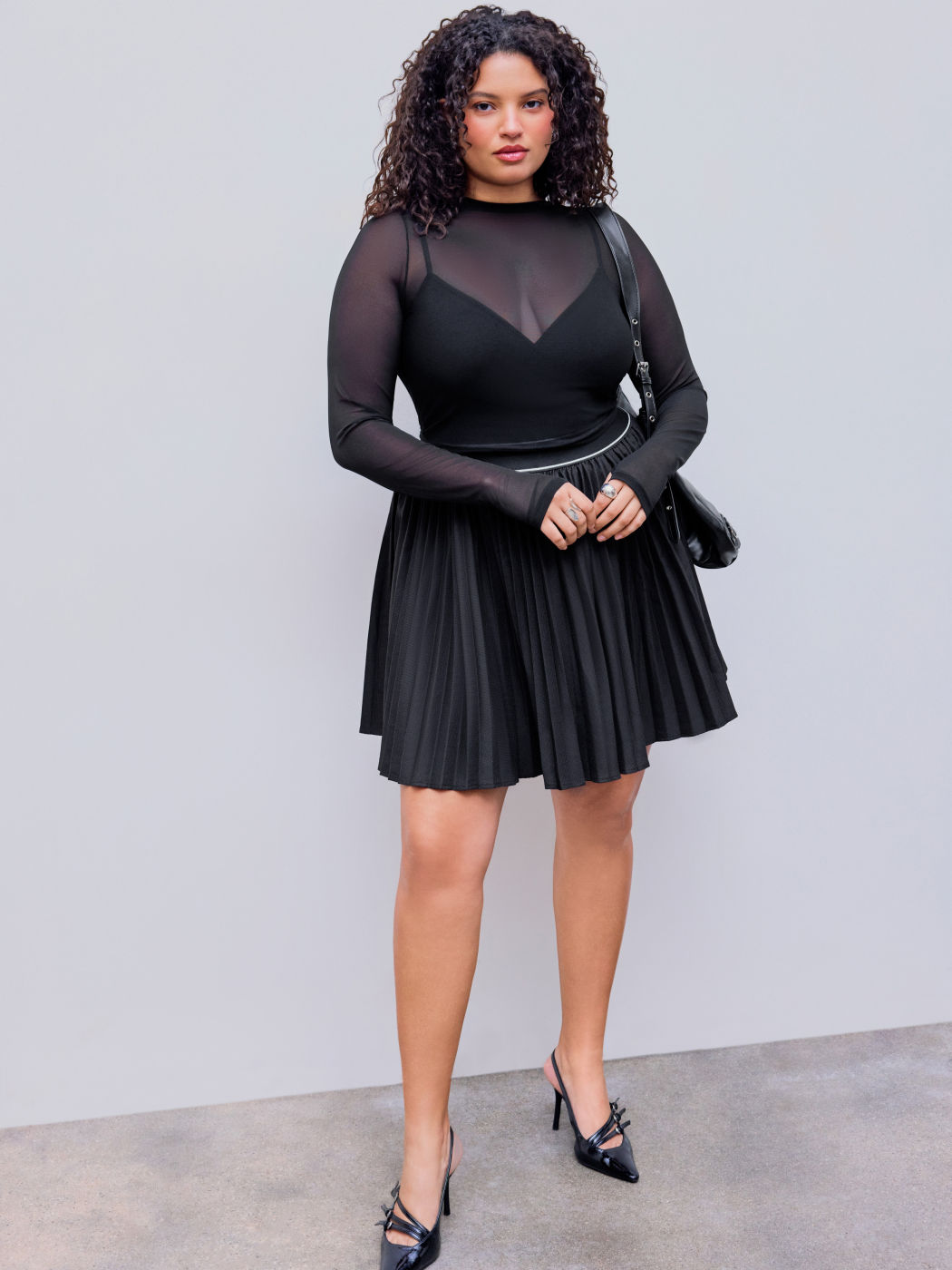 Solid Cami Bodysuit & Sheer Long Sleeve Top Curve & Plus