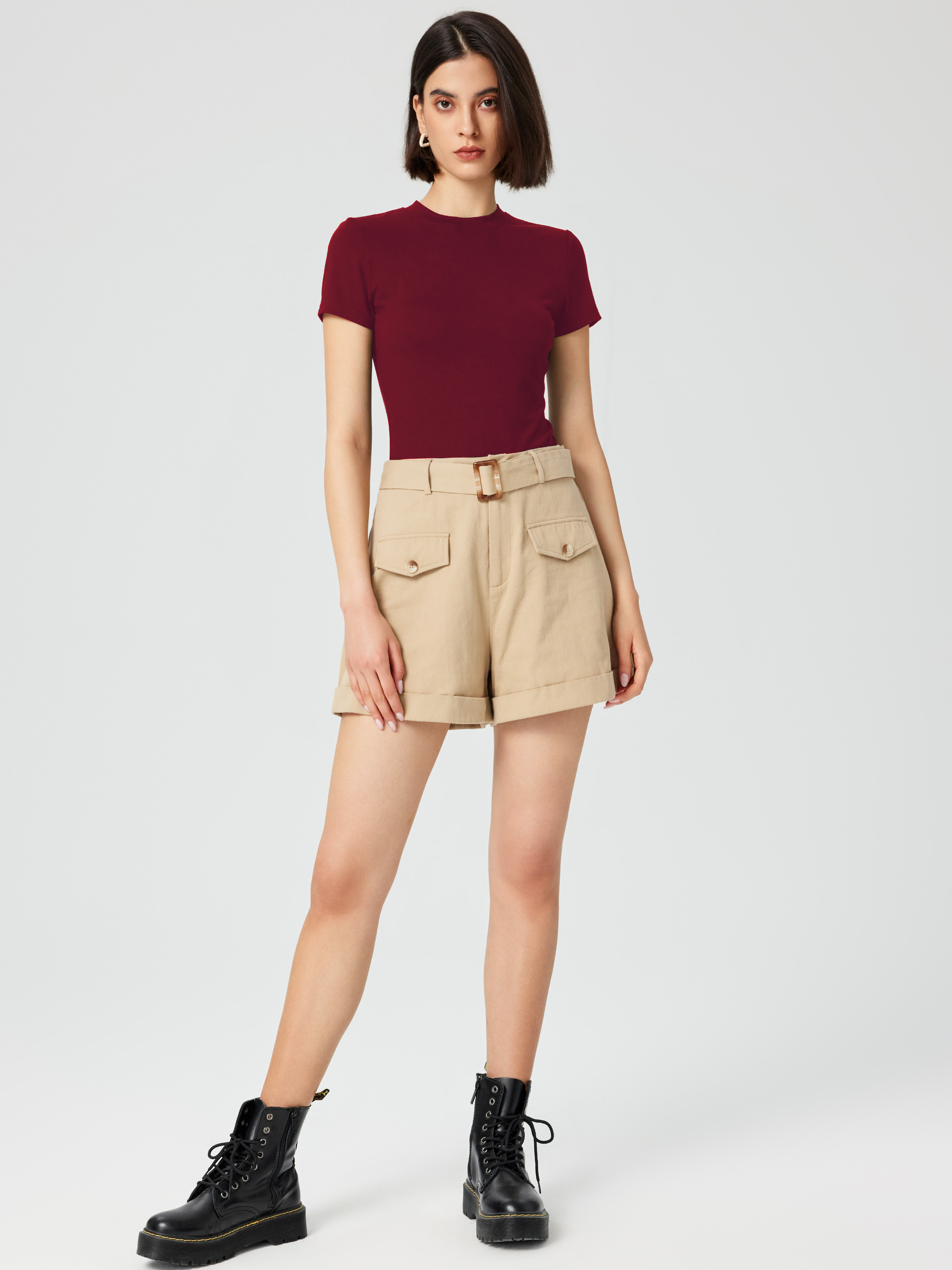 Cute Tops Knit Fabric Round Neckline Knit Short Sleeve Top