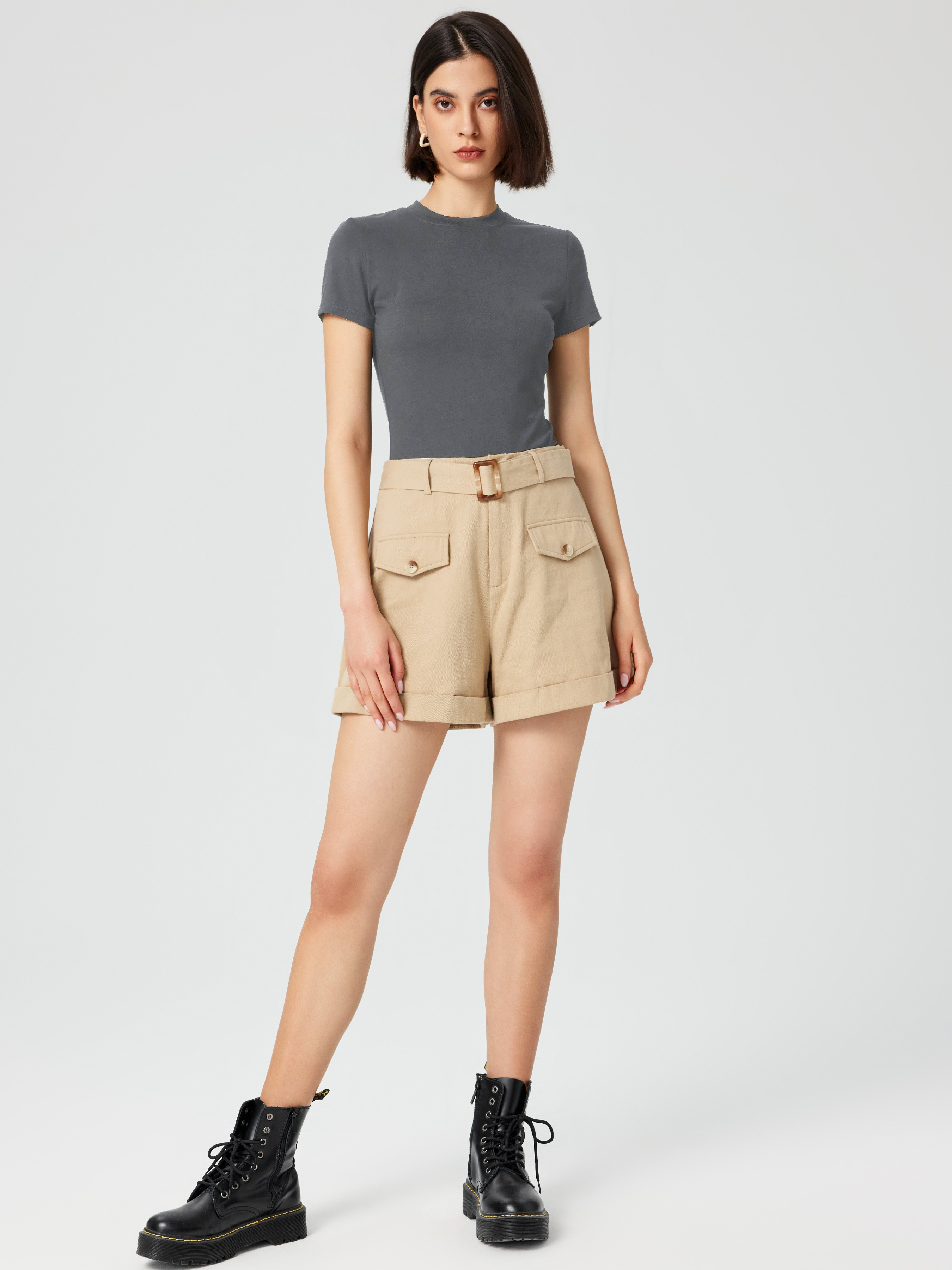 Cute Tops Knit Fabric Round Neckline Knit Short Sleeve Top