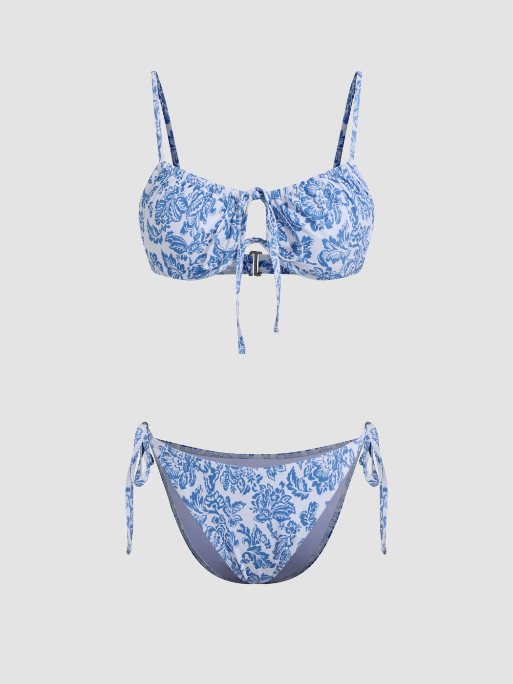 Square Neck Floral Underwire Tie Side Bikini Swimsuit