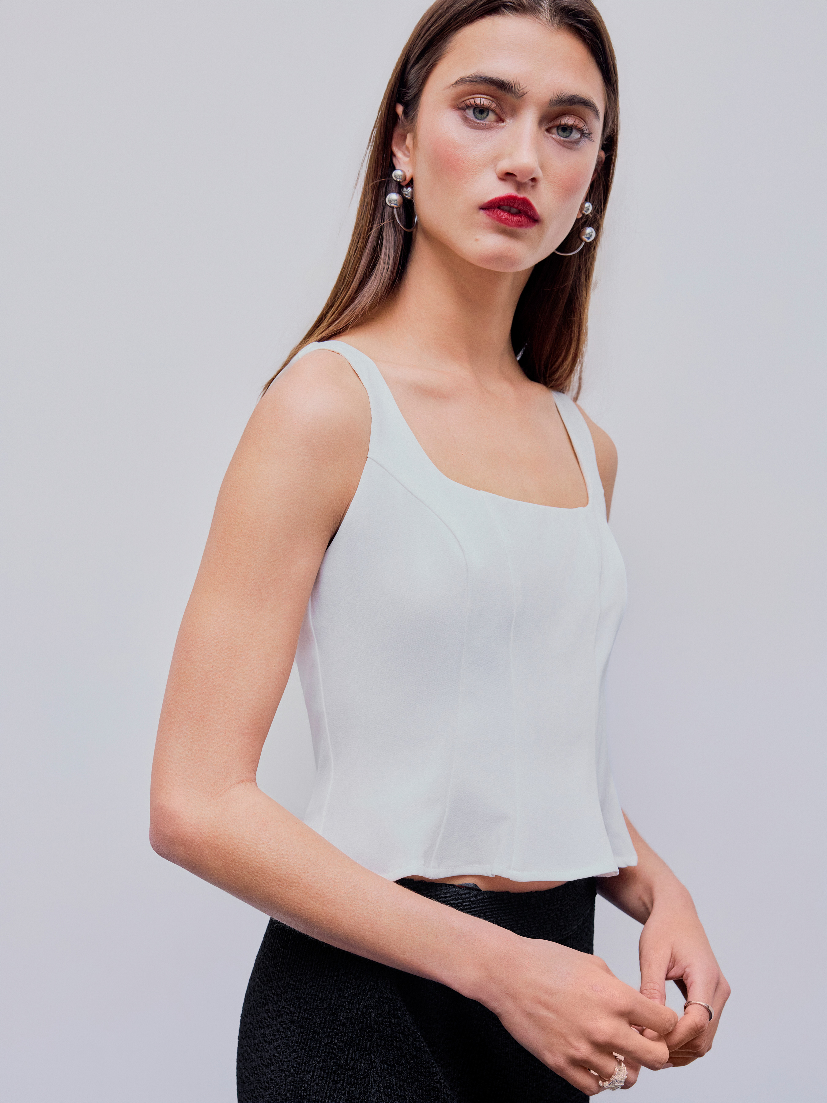 Woven Square Neck Zipper Tank Top For Work