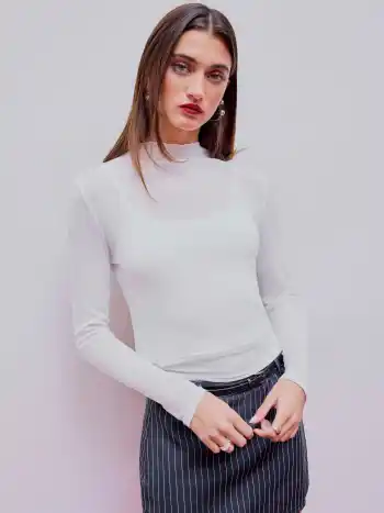 High Neck See-Through Long Sleeve Top With Cami Top