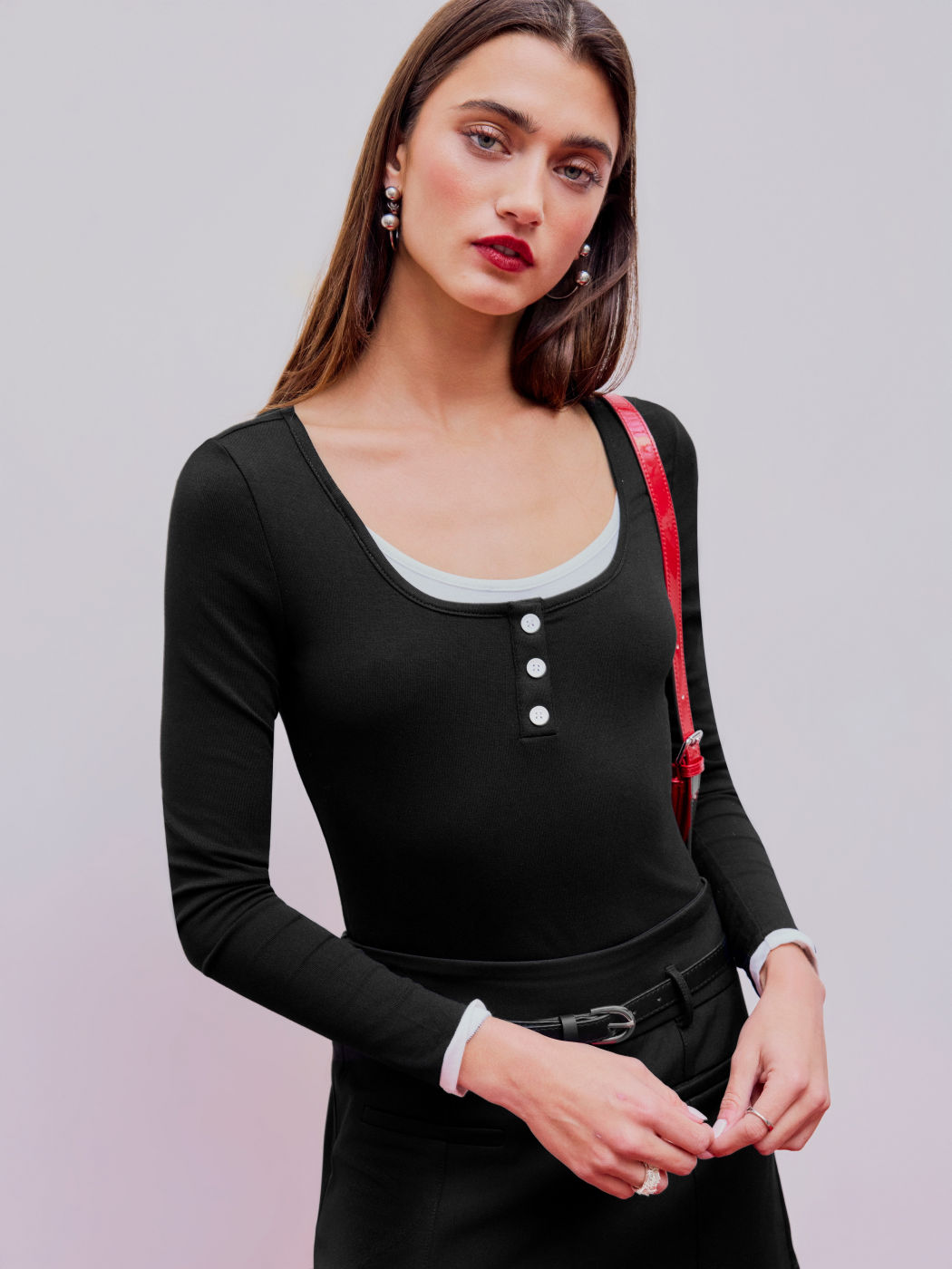 Square Neck Contrasting Binding Button Bodysuit