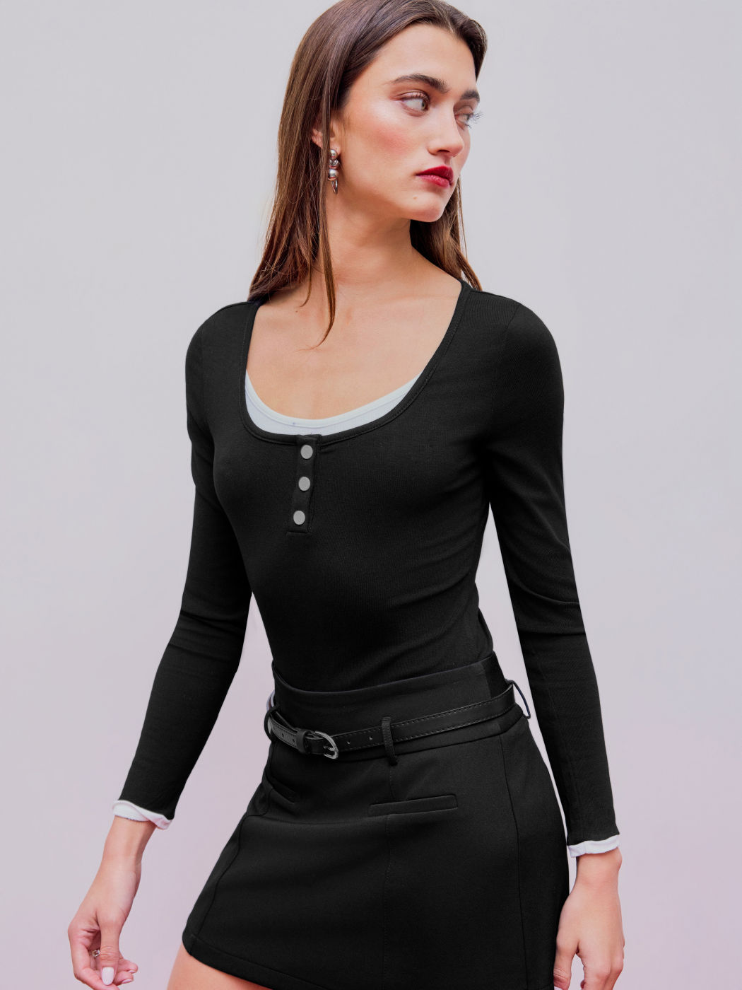 Square Neck Contrasting Binding Button Bodysuit