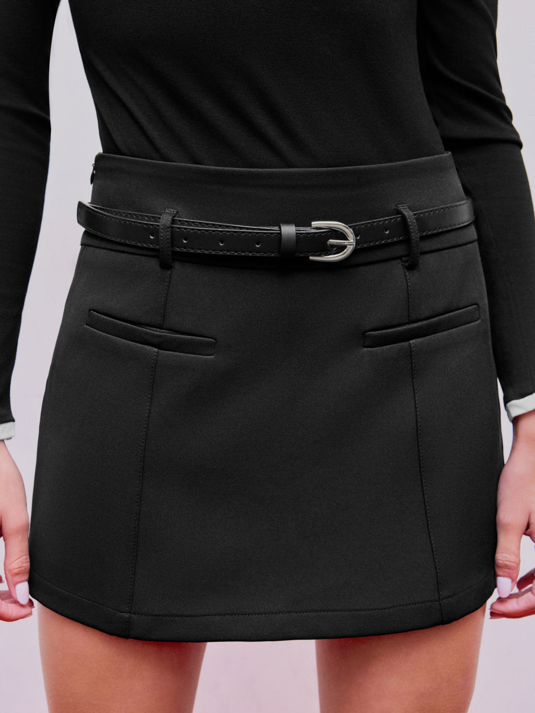 Middle Waist Solid Belted Skort