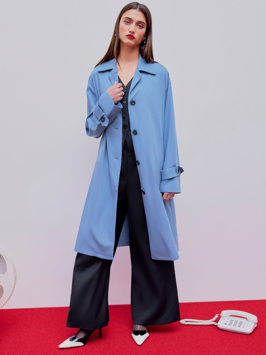 Collar Pocket Button Solid Trench Coat