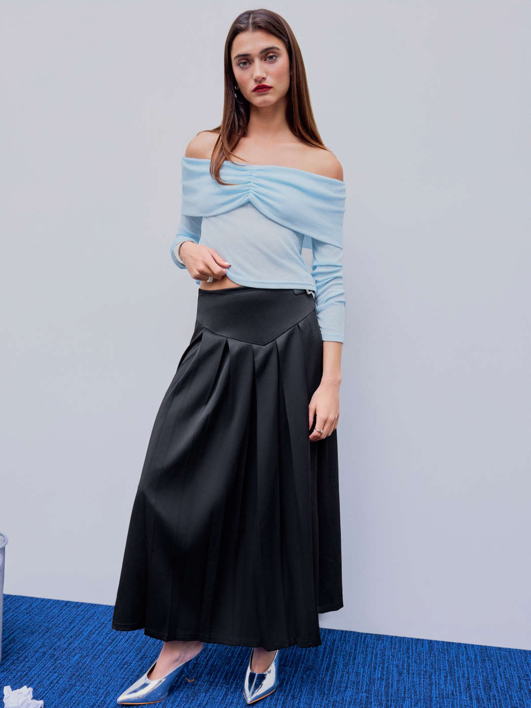 Off-shoulder Ruched Long Sleeve Jersey Top