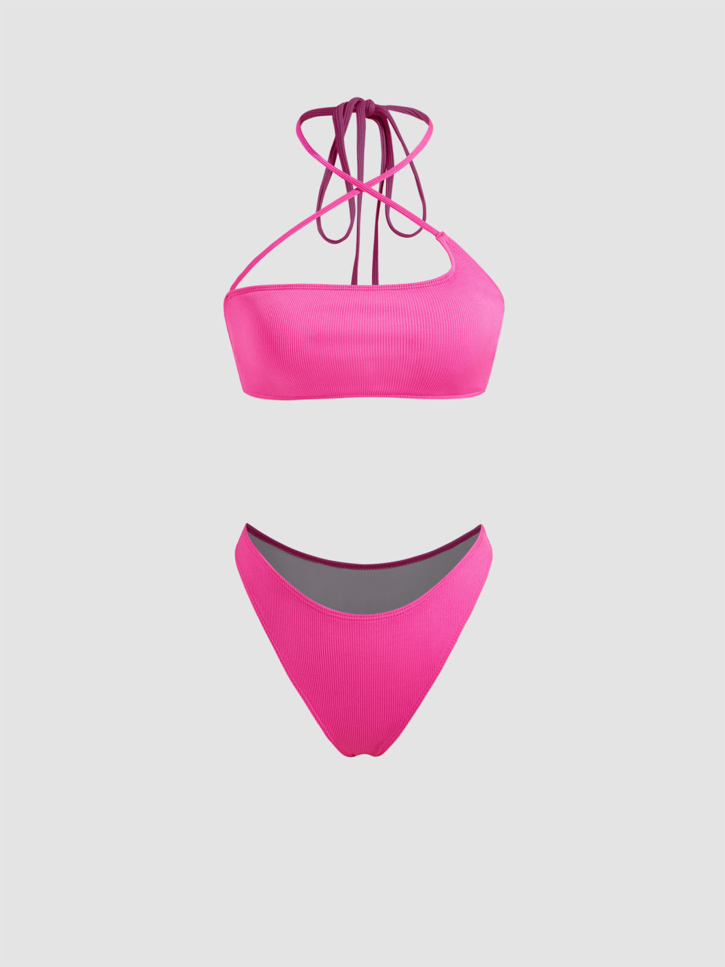 Halter Einfarbiger Criss Cross Frecher Bikini Badeanzug
