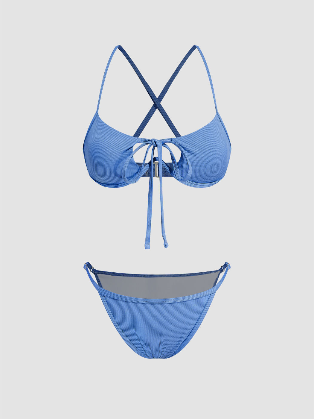 Scoop Neckline Solid Criss Cross Underwire Cheeky Bikini Swimsuit