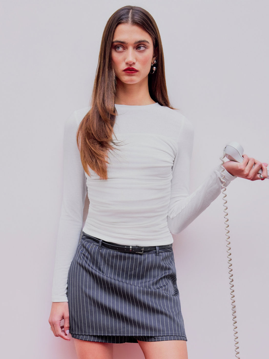 Round Neck Ruched Long Sleeve Top