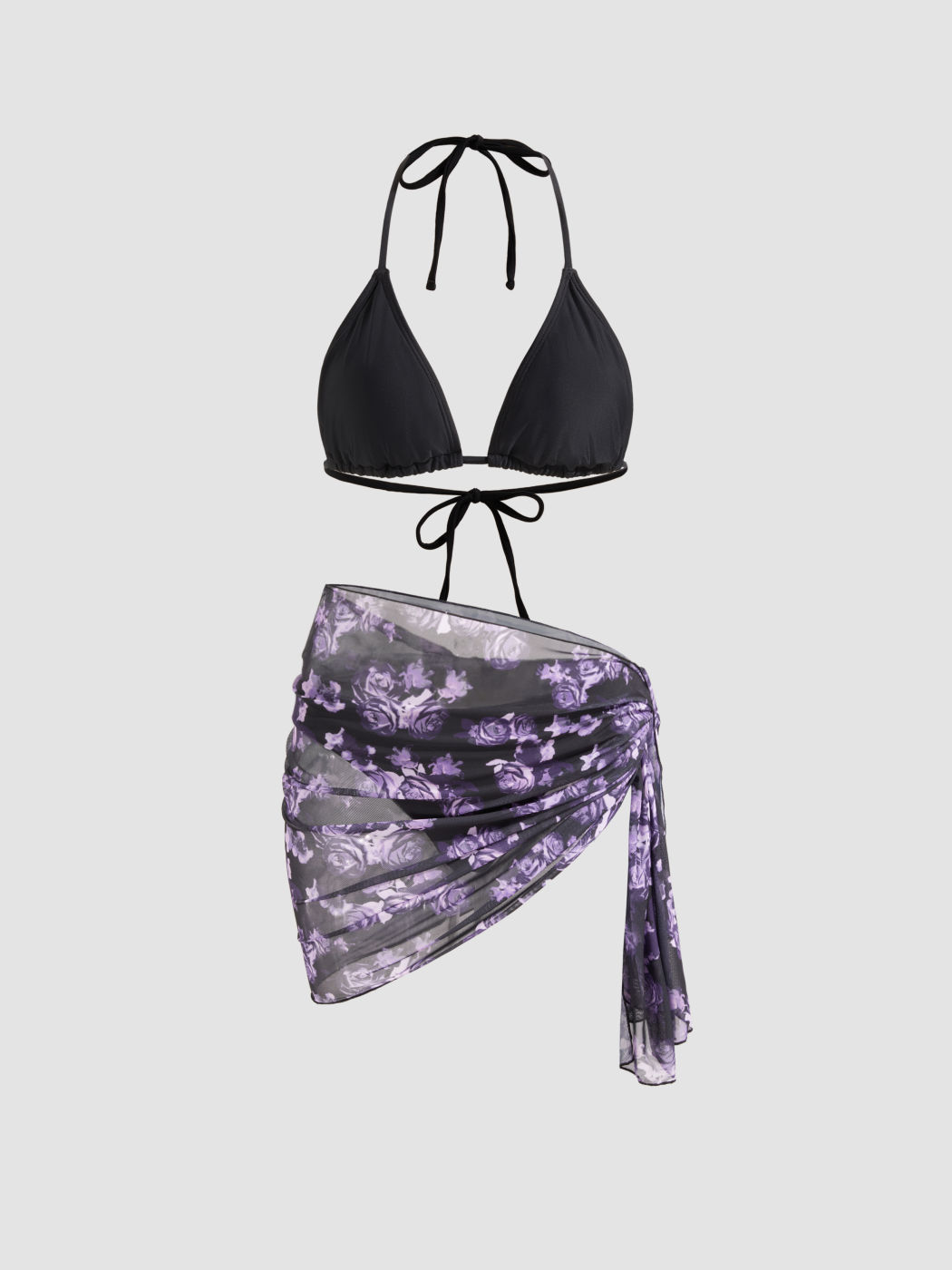 Costume da bagno bikini sfacciato con scollo a V e sarong floreale