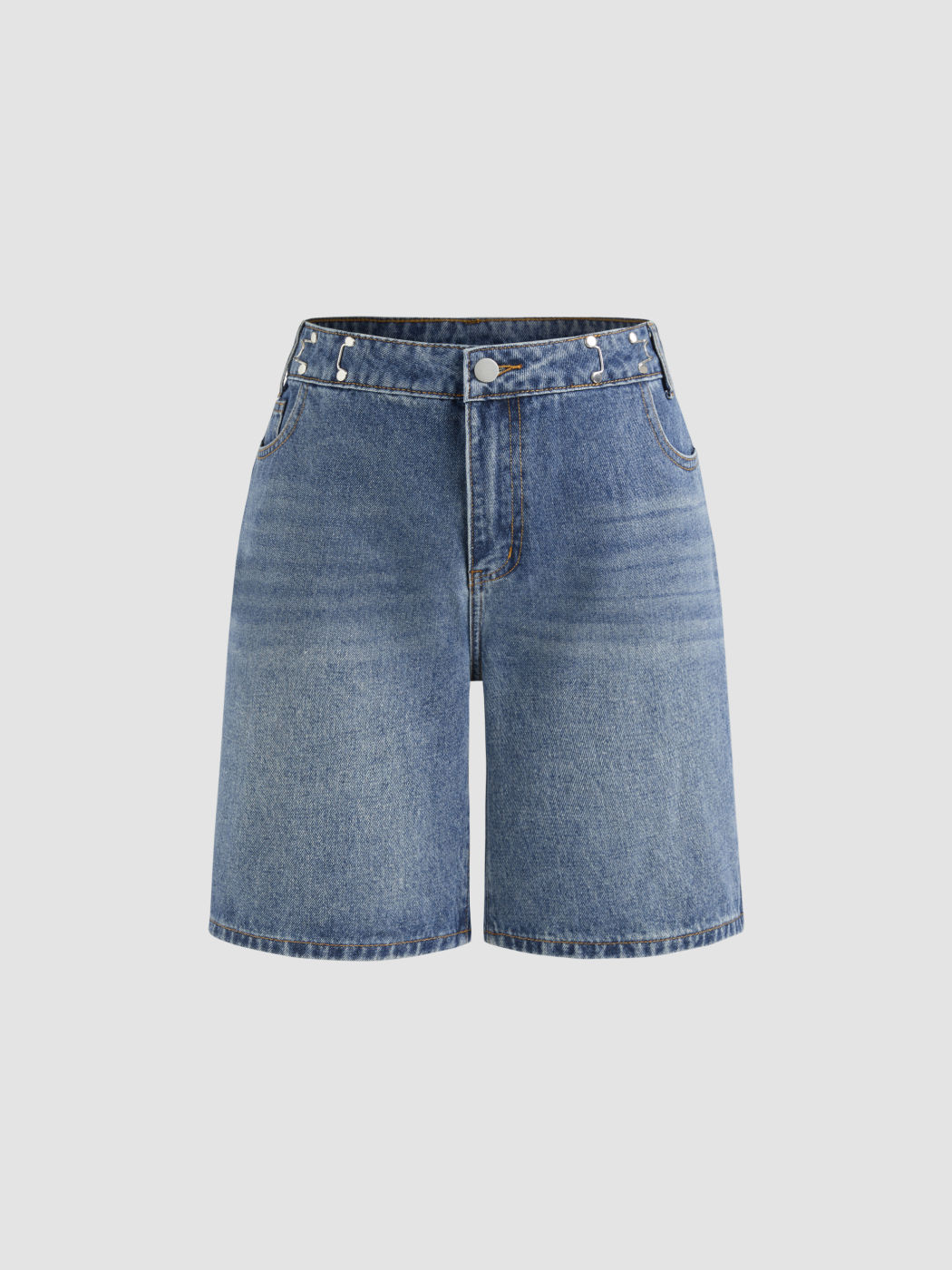 Denim High Rise Solid Wide Leg Shorts
