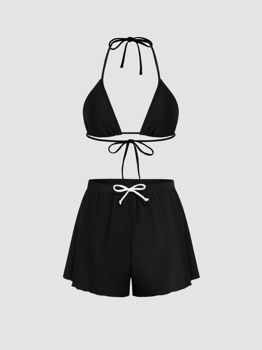 Halter Einfarbiger Dreieck Frecher Bikini Badeanzug mit Badeshorts