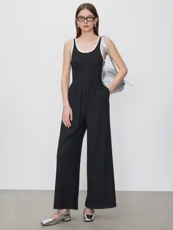 Contrasting Binding Pocket Wide Leg Jumpsuit