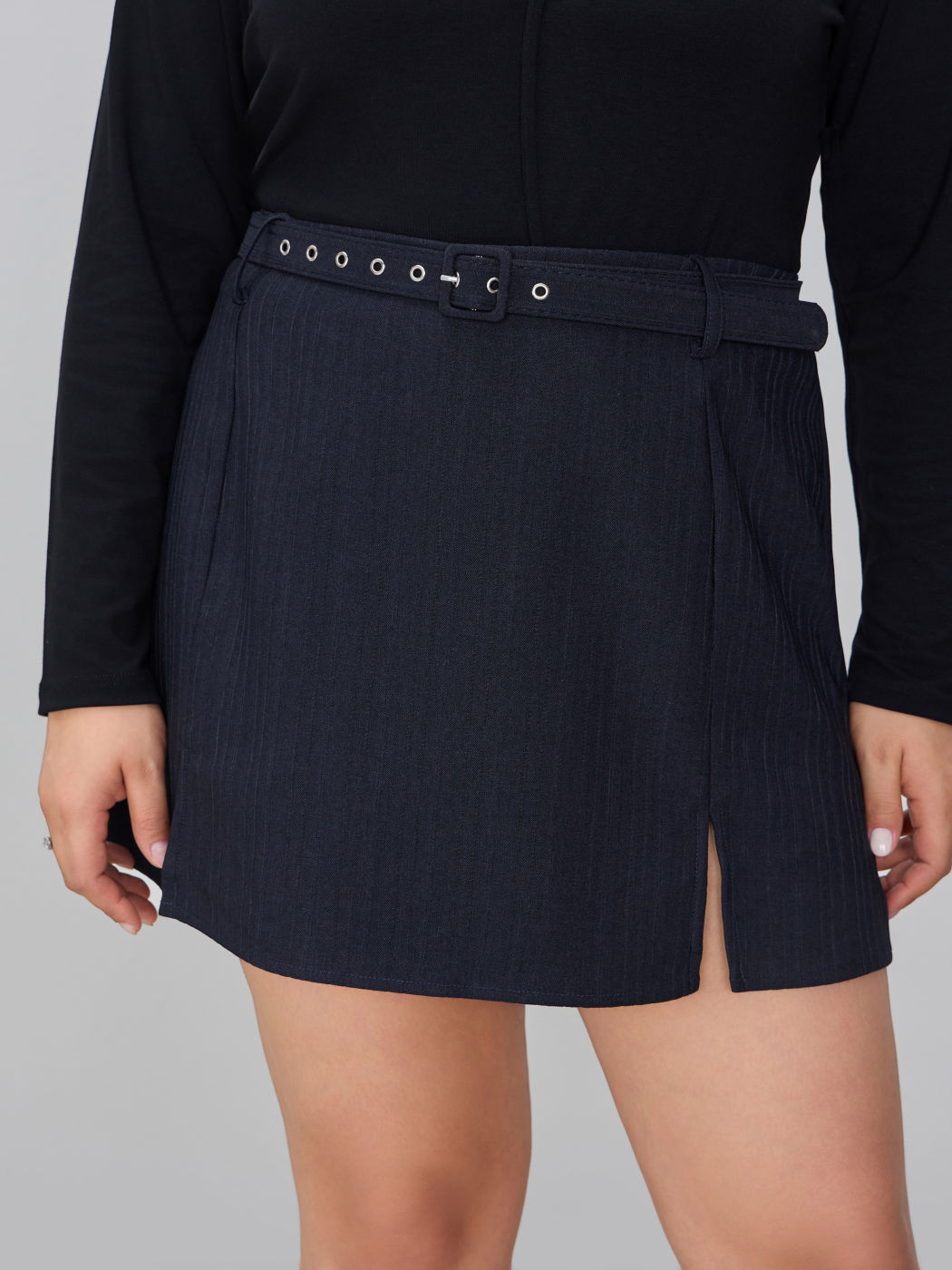 Belted Mid Rise Split Mini Skort Curve & Plus