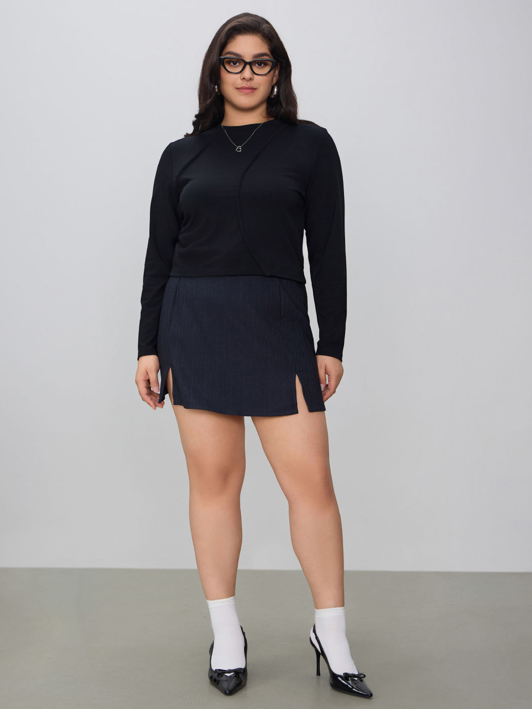 Belted Mid Rise Split Mini Skort Curve & Plus