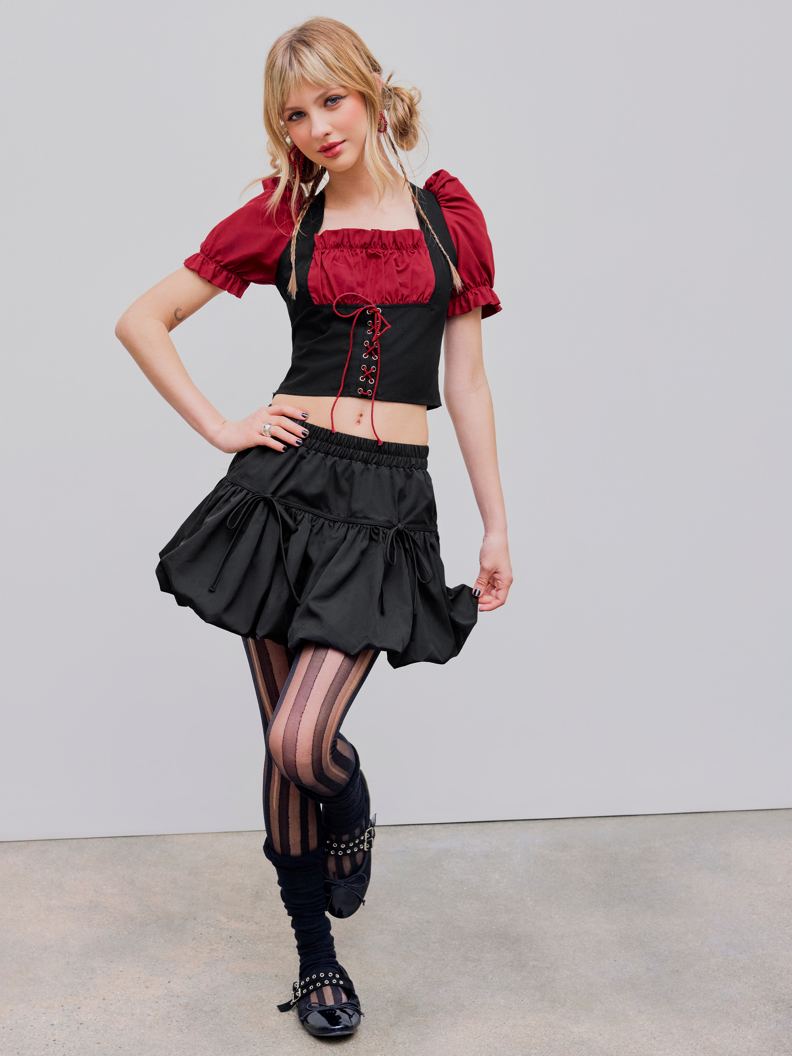 【open Yy】CRINKLED BUBBLE HEM MINI SKIR ★ ウィンター 着用 OPENYYCrinkledBubbleHemMiniSki