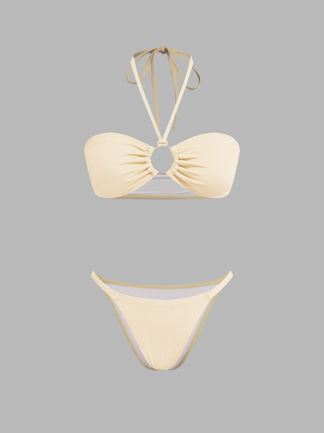 Scollo a V Solido O-Ring Halter Costume da bagno bikini sfacciato con copertura Gonna da spiaggia