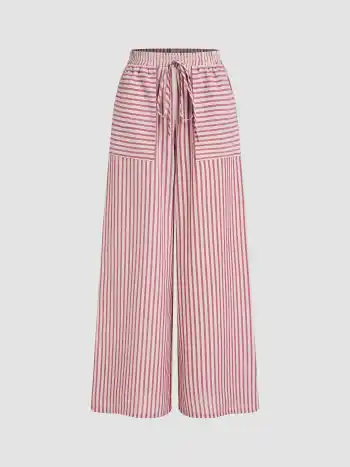Woven Mid Rise Stripe Knotted Pocket Trousers