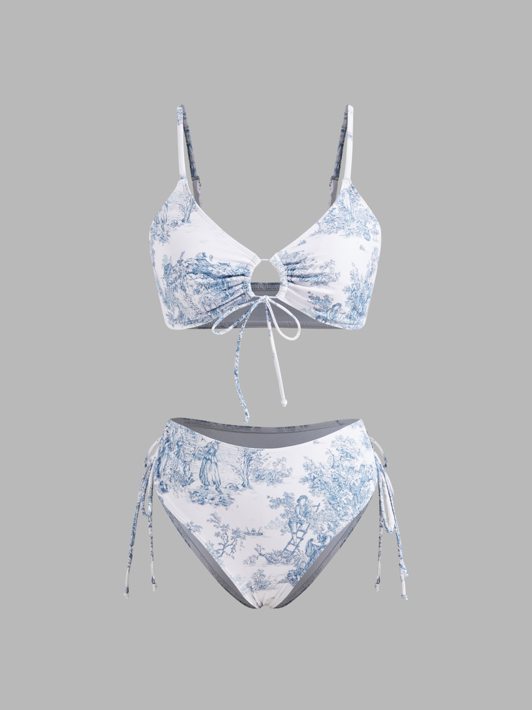 V-neck Toile de Jouy O-Ring Bracelet Cheeky Bikini Swimsuit