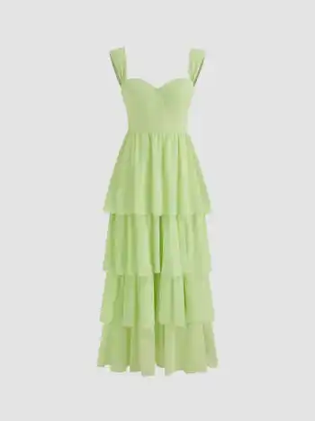 Chiffon Sweetheart Geschichtetes Maxikleid mit Schlitz