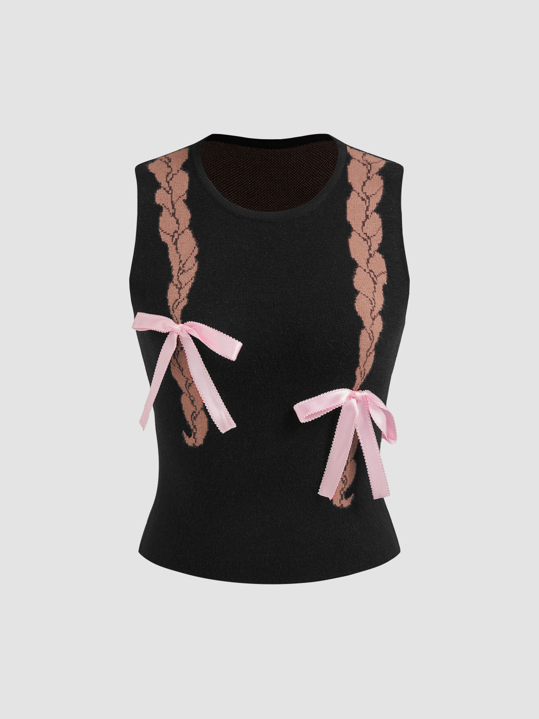 Knitted Round Neck Bowknot Braids Tank Top