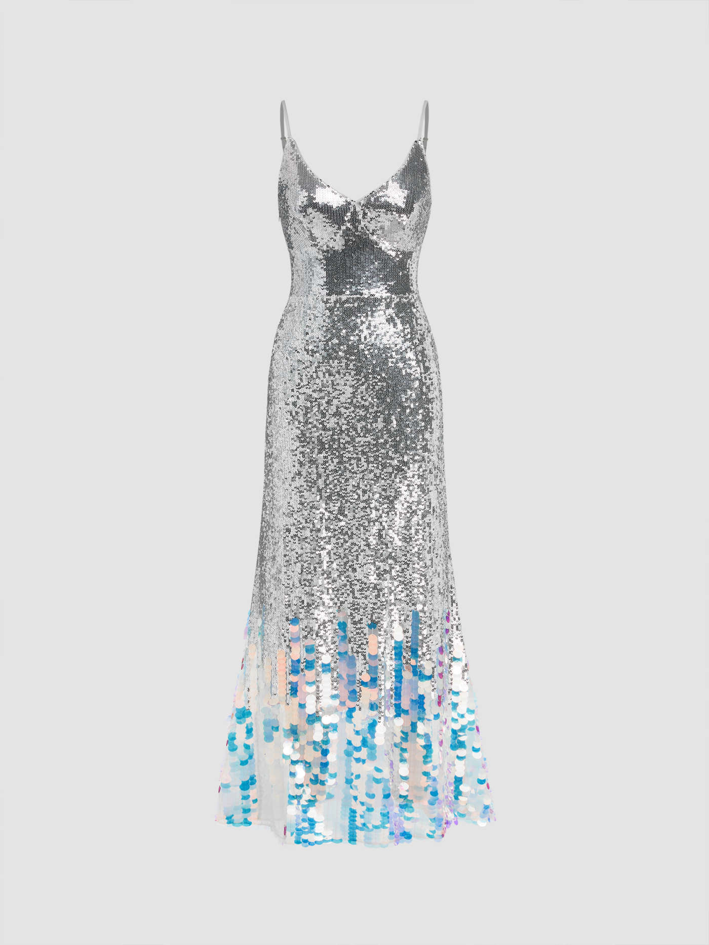 Sequin V-neck Backless Gradient Maxi Dress